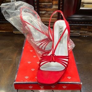 Red Satin Strappy Satin Heels - 8M